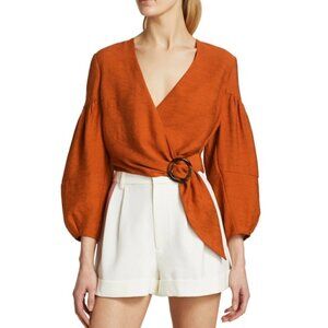 Joie 'Sophiana' Balloon-Sleeve Cropped Wrap Top, Cayenne